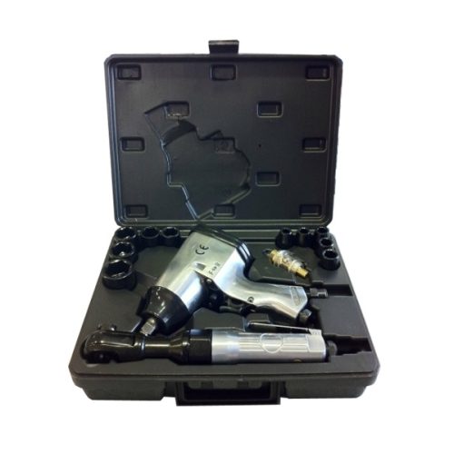 TRUSA DE 16 PIESE PNEUMATICE CU PISTOL DE IMPACT SI CLICHET JBM