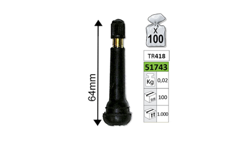 VALVE PENTRU ANVELOPE TR418 64 MM SET 100 BUC JBM