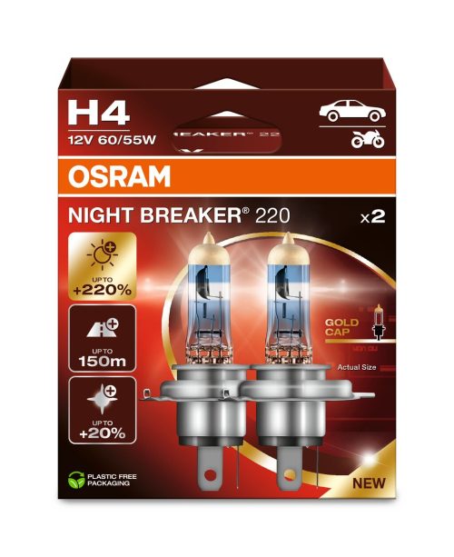 SET 2 BECURI 12V H4 60/55 W NIGHT BREAKER +220% OSRAM